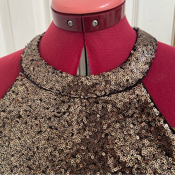 One  Clothing women gold sequins sleeveless mini lined dress. Size S. Used. - Picture 7 of 11